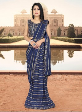 Blue Jacquard Work Georgette Trendy Saree