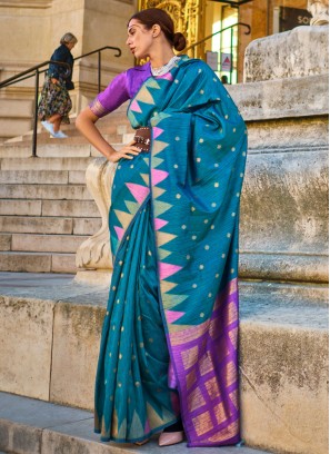 Blue Khadi Silk Ceremonial Saree