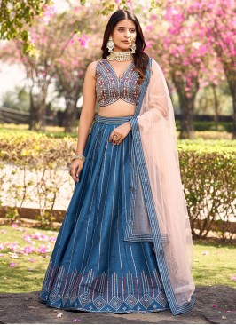 Blue Mehndi Art Silk Readymade Lehenga Choli