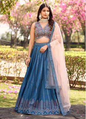 Blue Mehndi Art Silk Readymade Lehenga Choli