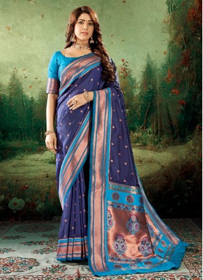 Blue Mehndi Designer Saree