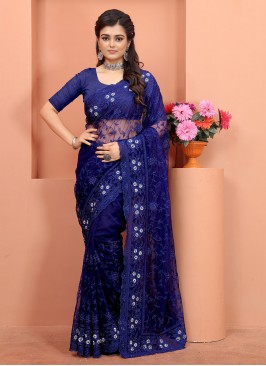 Blue Net Contemporary Saree