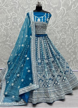 Blue Net Designer A Line Lehenga Choli