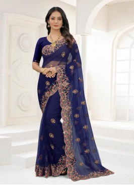 Blue Net Designer Contemporary Saree