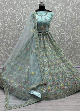 Blue Net Diamond A Line Lehenga Choli