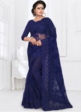 Blue Net Party Saree