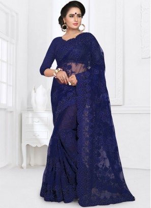 Blue Net Party Saree