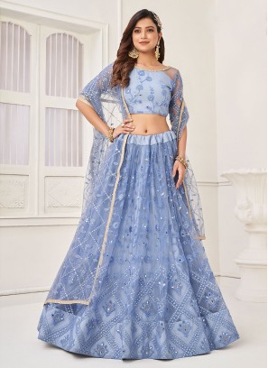 Blue Net Sequins Lehenga Choli