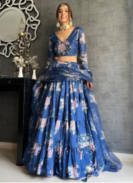 Blue Organza Trendy Lehenga Choli