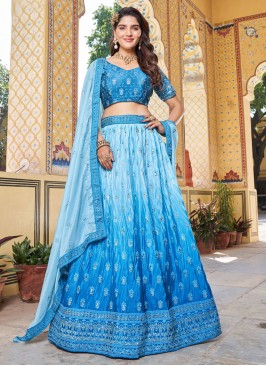 Blue Party Organza A Line Lehenga Choli