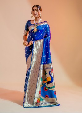 Blue Party Silk Designer Contemporary Saree