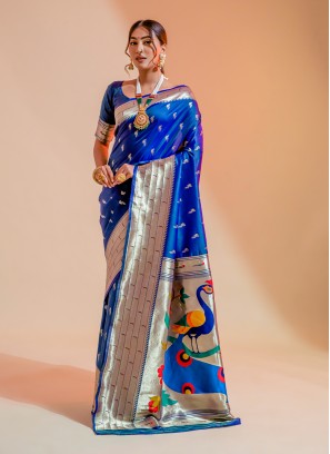Blue Party Silk Designer Contemporary Saree