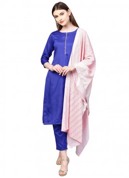 Blue Poly Silk Mehndi Pant Style Suit