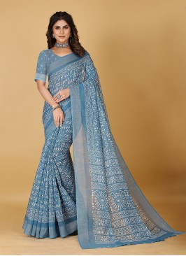 Blue Printed Classic Saree