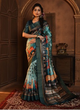 Blue Printed Designer Saree