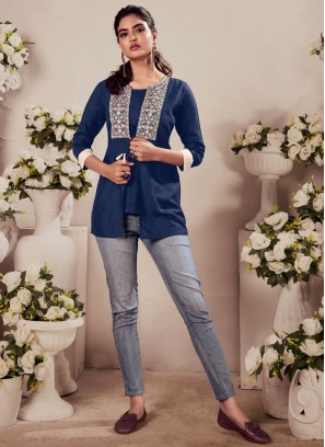 Blue Rayon Festival Party Wear Kurti