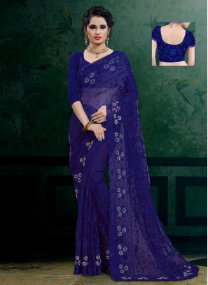 Blue Resham Ceremonial Traditional Saree