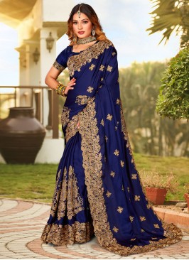 Blue Sangeet Satin Trendy Saree