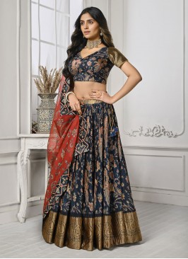 Blue Sangeet Silk Trendy Lehenga Choli