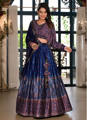 Blue Satin Party Readymade Lehenga Choli