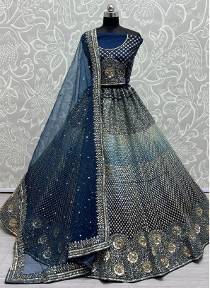 Blue Sequins Reception A Line Lehenga Choli