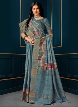 Blue Silk Embroidered Classic Saree