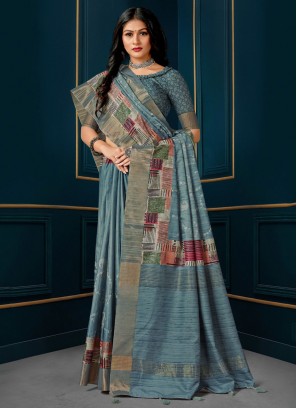 Blue Silk Embroidered Classic Saree