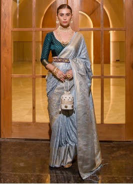 Blue Silk Weaving Contemporary Saree