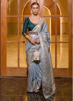 Blue Silk Weaving Contemporary Saree