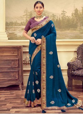 Blue Vichitra Silk Festival Traditional Saree