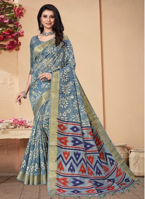 Blue Weaving Contemporary Saree