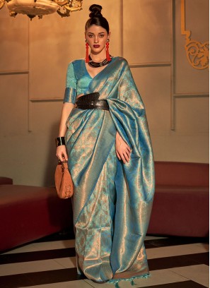 Blue Weaving Sangeet Contemporary Style Saree