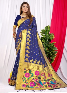 Blue Weaving Silk Traditional Saree