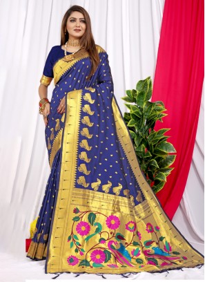 Blue Weaving Silk Traditional Saree