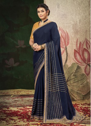 Blue Wedding Crepe Silk Classic Saree