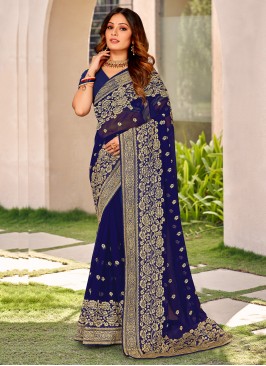 Blue Wedding Georgette Contemporary Saree