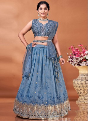 Blue Wedding Viscose Lehenga Choli