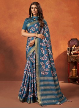 Blue Woven Contemporary Saree