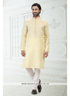 Bold Yellow Premium Linen Cotton Kurta Pyjama Set 