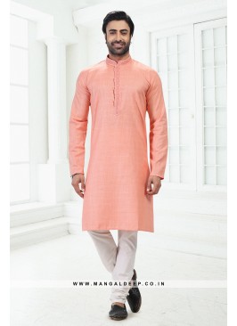 Bold Pink Premium Linen Cotton Kurta Pyjama Set with Thread Work