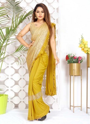 Bold Yellow Color Ready To Wear Saree