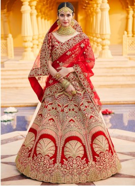 Bollywood Lehenga Choli Resham Velvet in Red