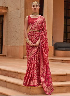 Border Brasso Saree in Red