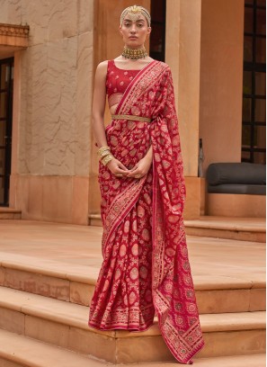 Border Brasso Saree in Red