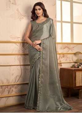 Border Organza Classic Saree in Grey