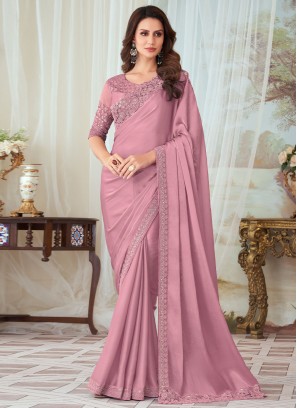 Border Silk Trendy Saree in Pink