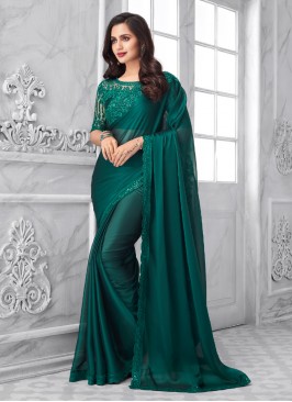 Bottle Green Color Georgette Saree