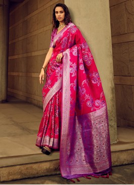 Brasso Magenta Digital Print Contemporary Style Saree