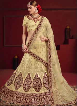 Breathtaking Cream Satin Designer Lehenga Choli