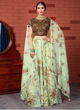 Breathtaking Digital Print Sea Green Trendy A Line Lehenga Choli